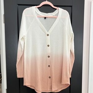 Torrid Cream to Blush Ombre Waffle-Knit V-Neck Button Cardigan. Size 1=14/16